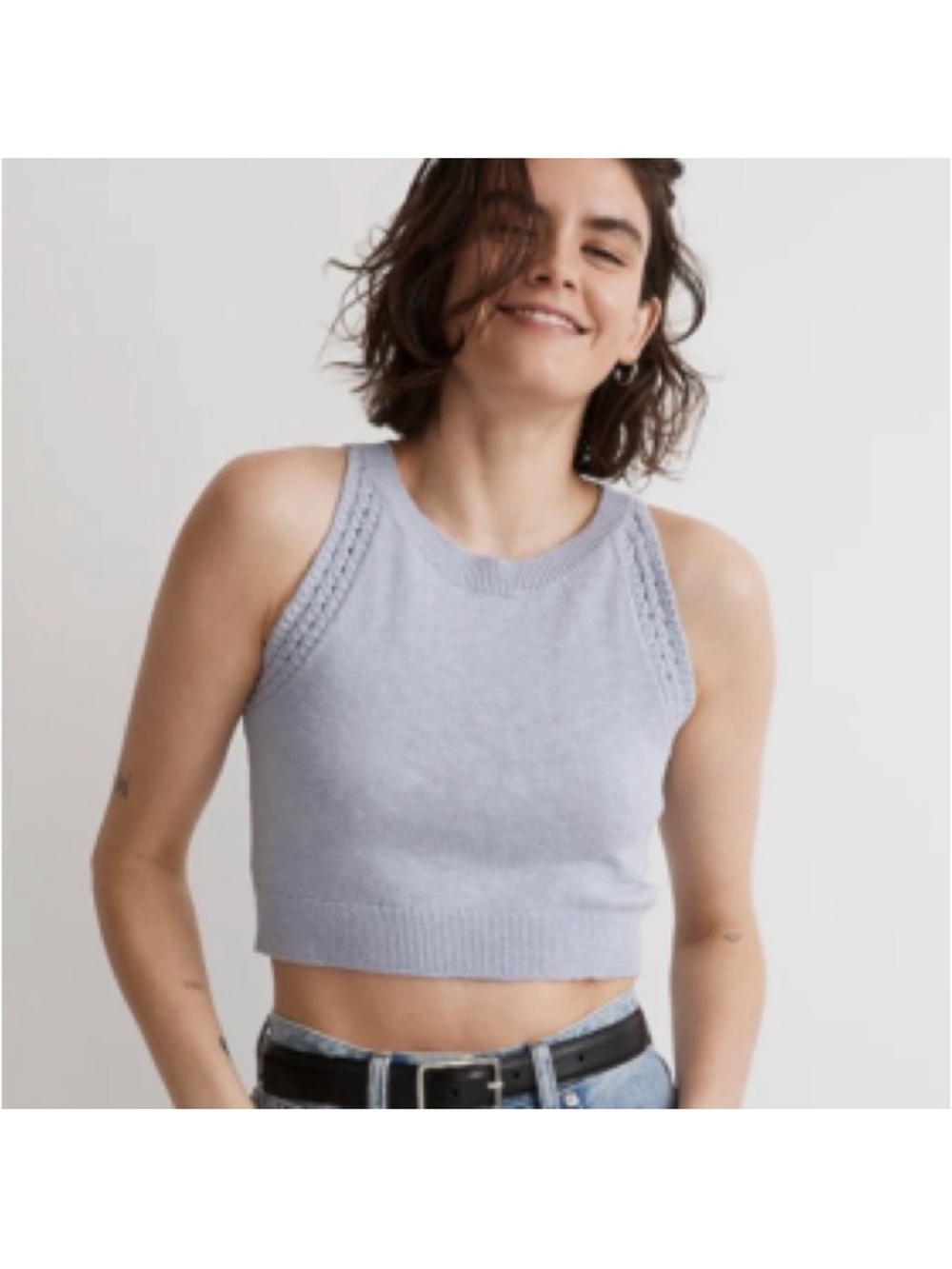 Madewell Crochet Trim Cropped Sweater Tank in Periwinkle
